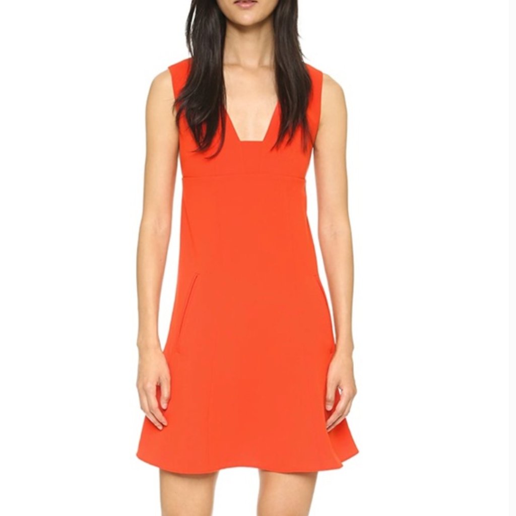 T By Alexander Wang Crepe Plunge A Line Dress In Orange Red Sz 8